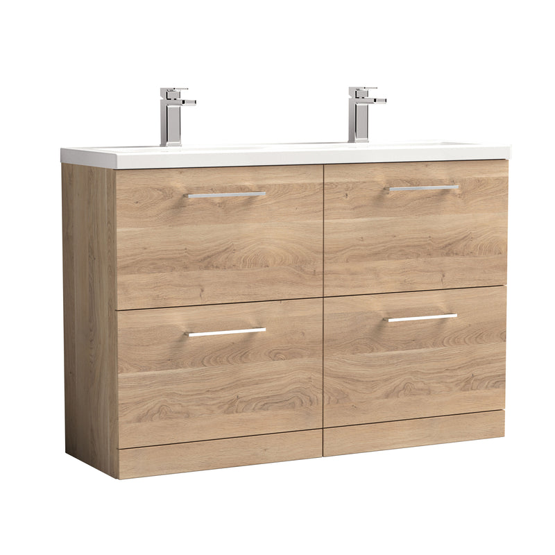Nuie Arno 1200mm Floor Standing double vanity - 4 Drawer (Ceramic Basin) Bleached Oak