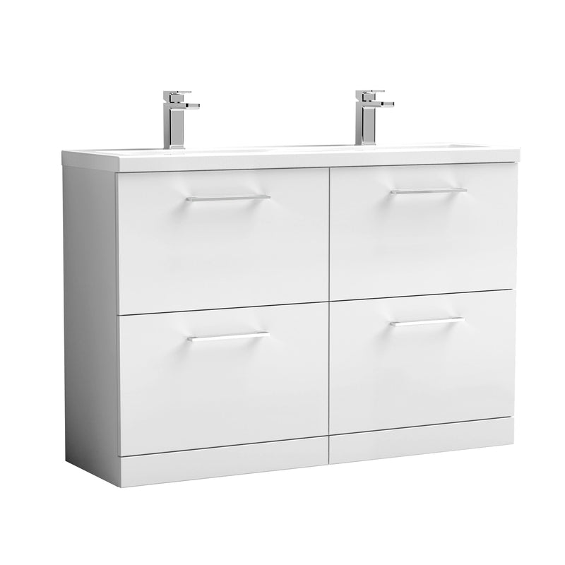 Nuie Arno 1200mm Floor Standing double vanity - 4 Drawer (Ceramic Basin) Gloss White