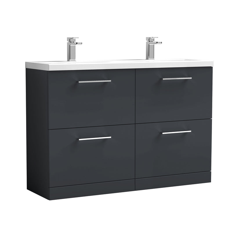 Nuie Arno 1200mm Floor Standing double vanity - 4 Drawer (Ceramic Basin) Soft Black