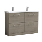 Nuie Arno 1200mm Floor Standing double vanity - 4 Drawer (Ceramic Basin) Solace Oak
