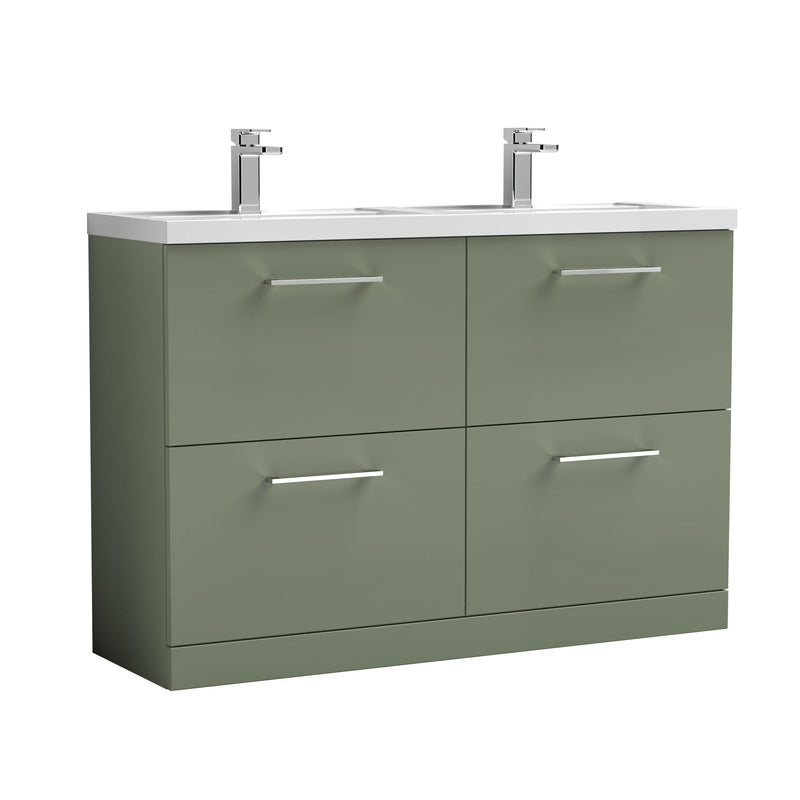 Nuie Arno 1200mm Floor Standing double vanity - 4 Drawer (Polymarble Basin) Satin Green