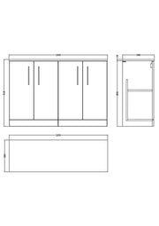 Nuie Arno 1200mm 2 Door Floor Standing Worktop Vanity Unit dimensions