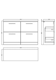 Nuie Arno 1200mm 4 Drawer Floor Standing Worktop Vanity Unit dimensions