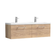 Nuie Arno 1200mm Wall Hung double vanity - 2 Drawer (Ceramic Basin) Bleached Oak