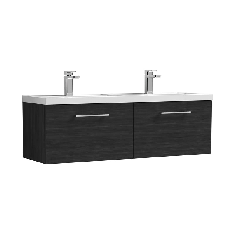 Nuie Arno 1200mm Wall Hung double vanity - 2 Drawer (Ceramic Basin) Charcoal Black