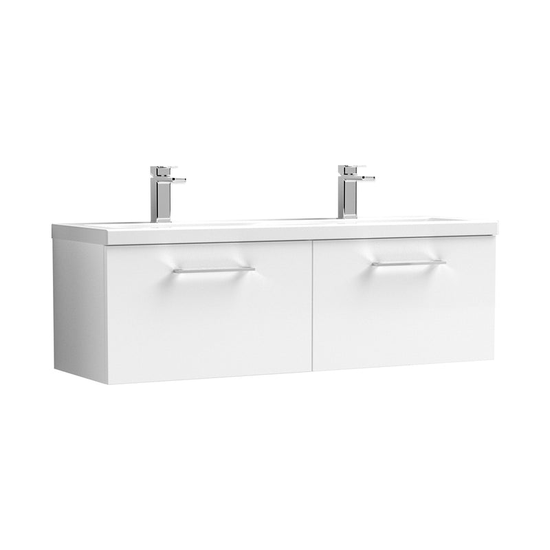 Nuie Arno 1200mm Wall Hung double vanity - 2 Drawer (Ceramic Basin) Gloss White