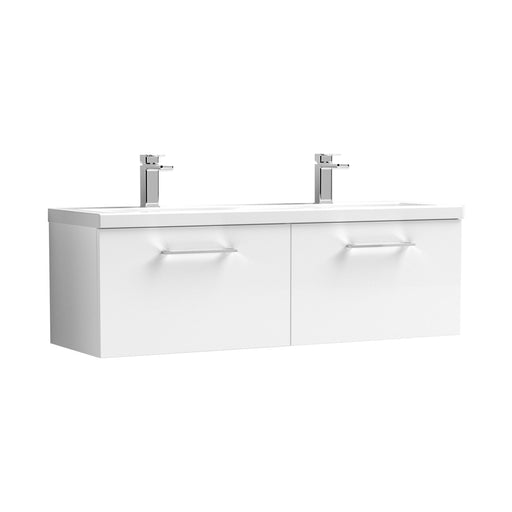 Nuie Arno 1200mm Wall Hung double vanity - 2 Drawer (Ceramic Basin) Gloss White