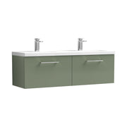 Nuie Arno 1200mm Wall Hung double vanity - 2 Drawer (Ceramic Basin) Satin Green