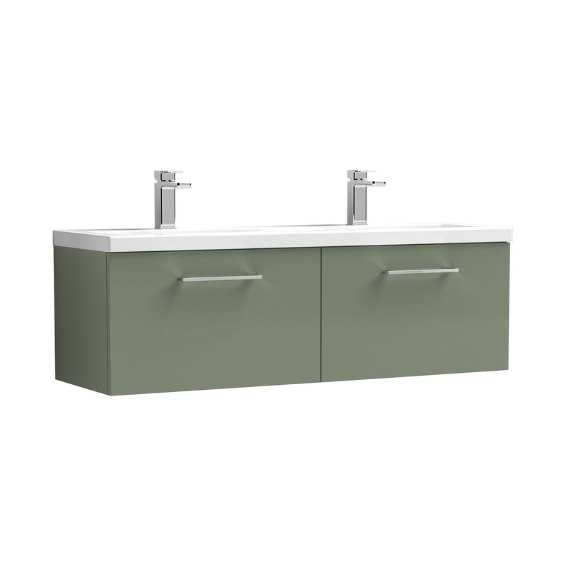 Nuie Arno 1200mm Wall Hung double vanity - 2 Drawer (Ceramic Basin) Satin Green