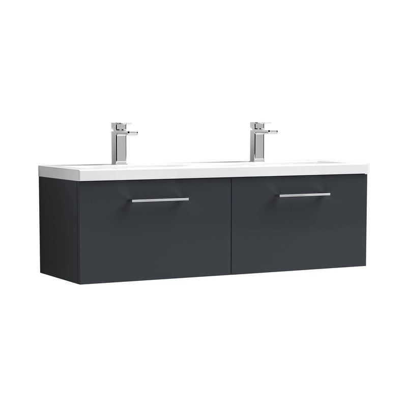 Nuie Arno 1200mm Wall Hung double vanity - 2 Drawer (Ceramic Basin) Soft Black