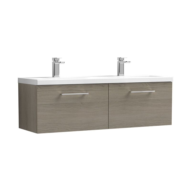 Nuie Arno 1200mm Wall Hung double vanity - 2 Drawer (Ceramic Basin) Solace Oak