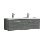 Nuie Arno 1200mm Wall Hung double vanity - 2 Drawer (Polymarble Basin) Anthracite Woodgrain