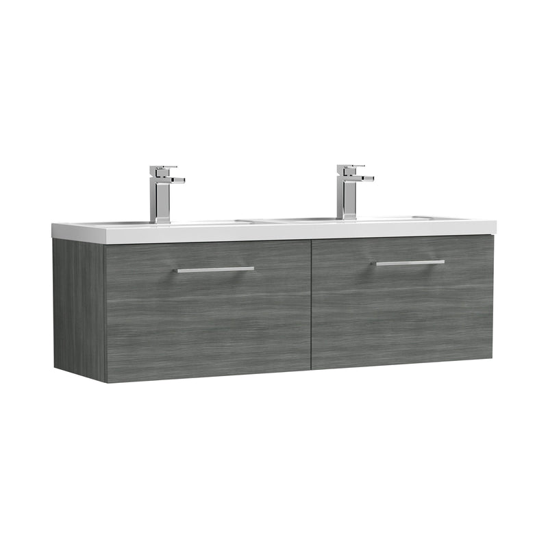 Nuie Arno 1200mm Wall Hung double vanity - 2 Drawer (Polymarble Basin) Anthracite Woodgrain