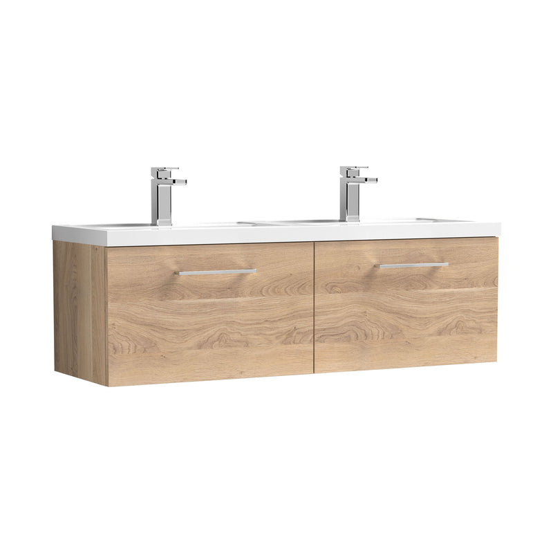 Nuie Arno 1200mm Wall Hung double vanity - 2 Drawer (Polymarble Basin) Bleached Oak