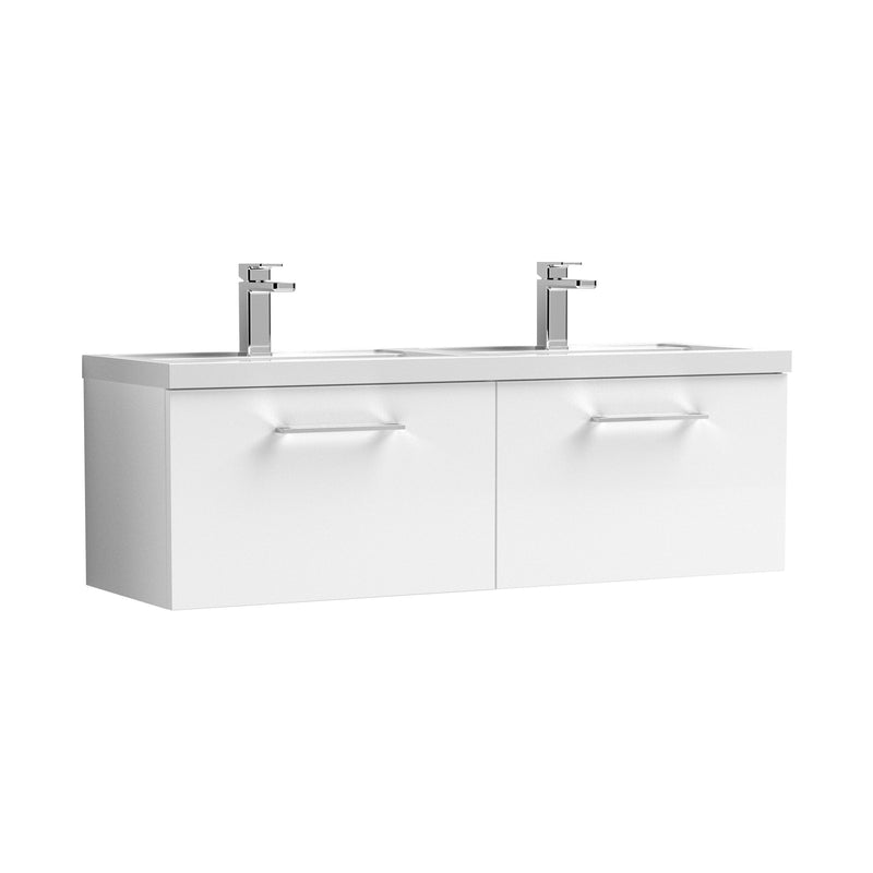 Nuie Arno 1200mm Wall Hung double vanity - 2 Drawer (Polymarble Basin) Gloss White