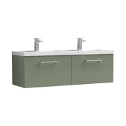 Nuie Arno 1200mm Wall Hung double vanity - 2 Drawer (Polymarble Basin) Satin Green