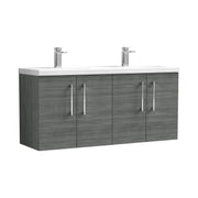 Nuie Arno 1200mm Wall Hung double vanity - 4 Door (Ceramic Basin) Anthracite Woodgrain