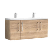 Nuie Arno 1200mm Wall Hung double vanity - 4 Door (Ceramic Basin) Bleached Oak