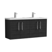 Nuie Arno 1200mm Wall Hung double vanity - 4 Door (Ceramic Basin) Charcoal Black