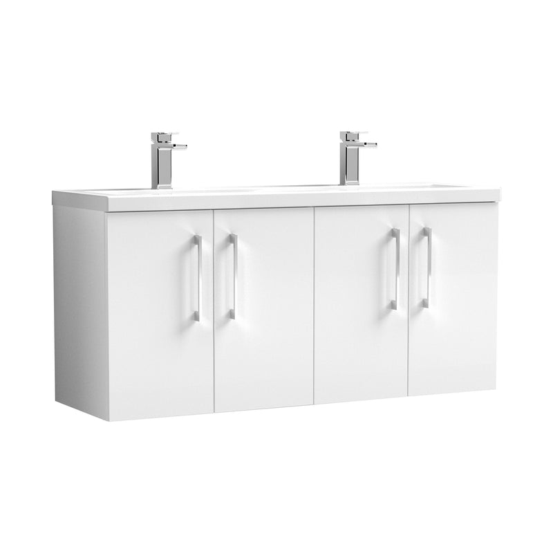 Nuie Arno 1200mm Wall Hung double vanity - 4 Door (Ceramic Basin) Gloss White
