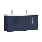 Nuie Arno 1200mm Wall Hung double vanity - 4 Door (Ceramic Basin) Midnight Blue