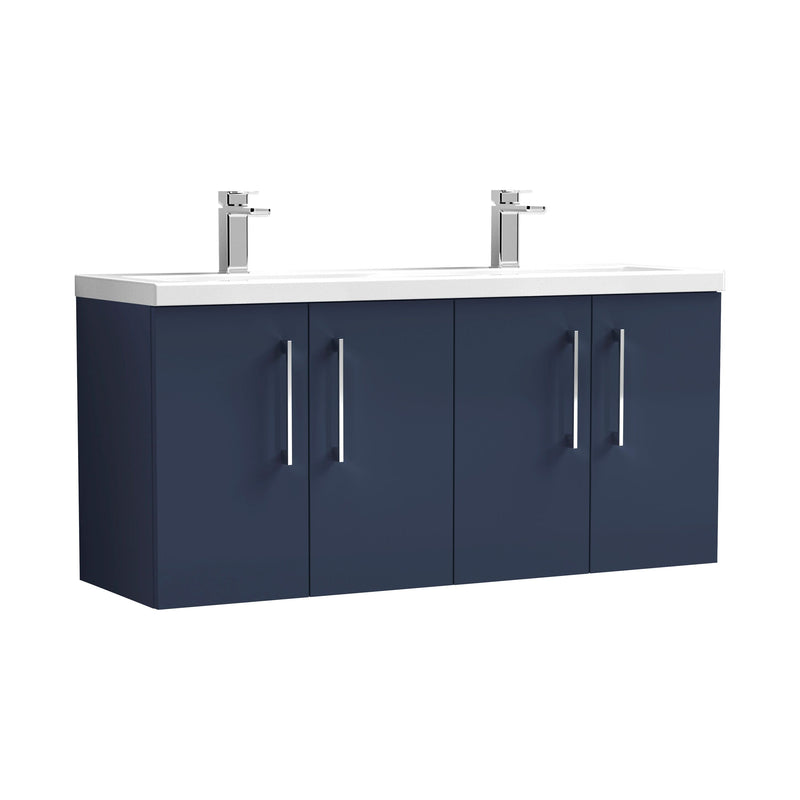 Nuie Arno 1200mm Wall Hung double vanity - 4 Door (Ceramic Basin) Midnight Blue