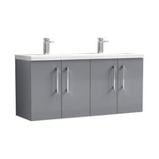 Nuie Arno 1200mm Wall Hung double vanity - 4 Door (Ceramic Basin) Satin Grey