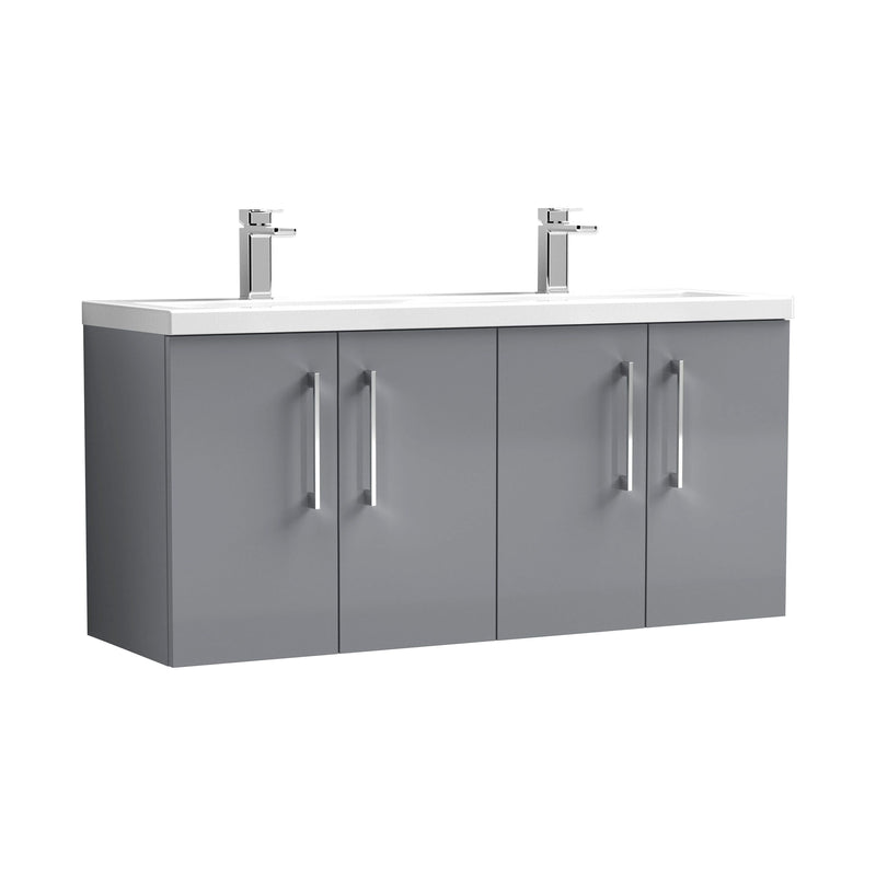 Nuie Arno 1200mm Wall Hung double vanity - 4 Door (Ceramic Basin) Satin Grey