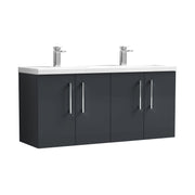 Nuie Arno 1200mm Wall Hung double vanity - 4 Door (Ceramic Basin) Soft Black