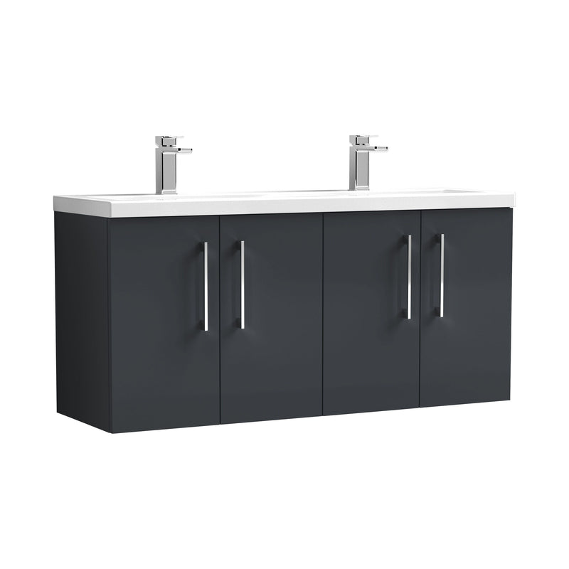 Nuie Arno 1200mm Wall Hung double vanity - 4 Door (Ceramic Basin) Soft Black