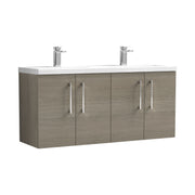 Nuie Arno 1200mm Wall Hung double vanity - 4 Door (Ceramic Basin) Solace Oak
