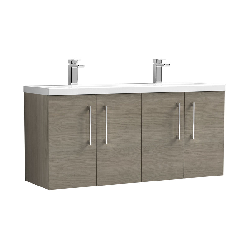 Nuie Arno 1200mm Wall Hung double vanity - 4 Door (Ceramic Basin) Solace Oak
