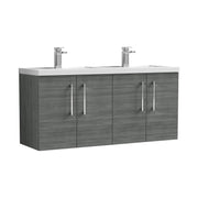 Nuie Arno 1200mm Wall Hung double vanity - 4 Door (Polymarble Basin) Anthracite Woodgrain