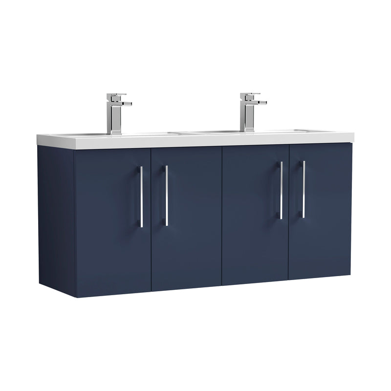 Nuie Arno 1200mm Wall Hung double vanity - 4 Door (Polymarble Basin) Midnight Blue