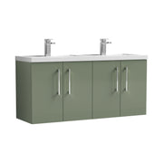 Nuie Arno 1200mm Wall Hung double vanity - 4 Door (Polymarble Basin) Satin Green