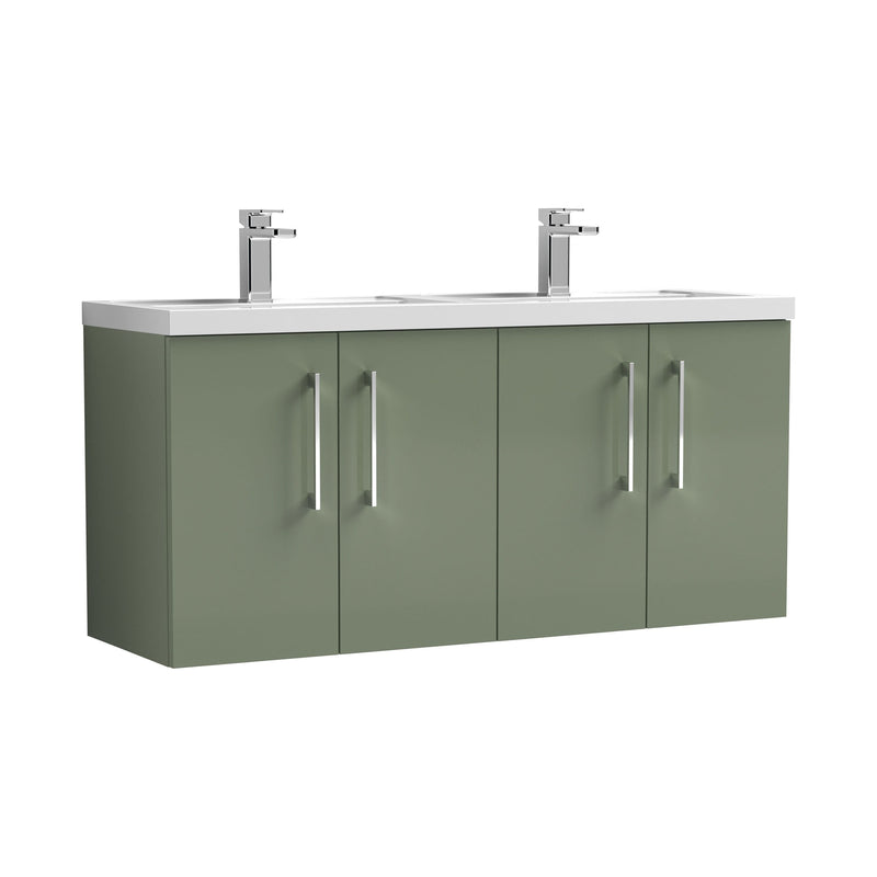 Nuie Arno 1200mm Wall Hung double vanity - 4 Door (Polymarble Basin) Satin Green