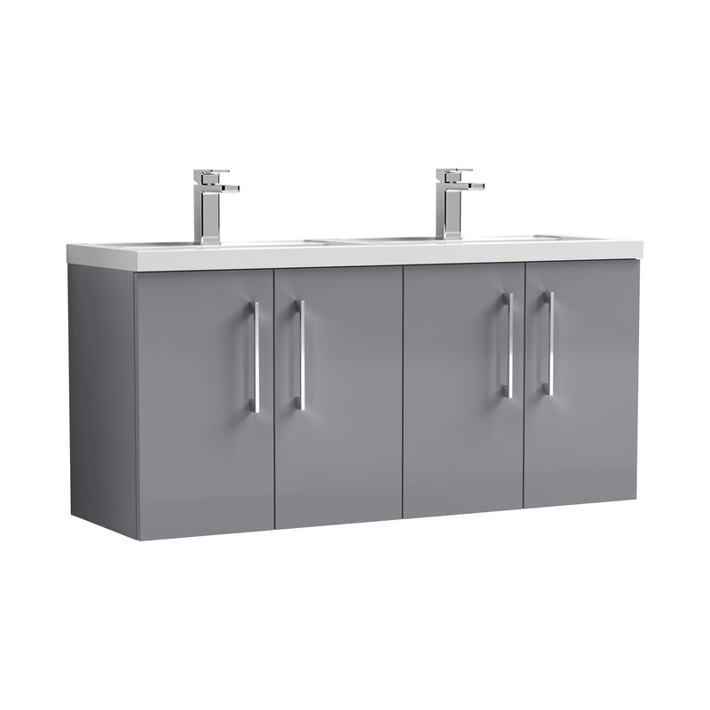 Nuie Arno 1200mm Wall Hung double vanity - 4 Door (Polymarble Basin) Satin Grey