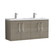 Nuie Arno 1200mm Wall Hung double vanity - 4 Door (Polymarble Basin) Solace Oak