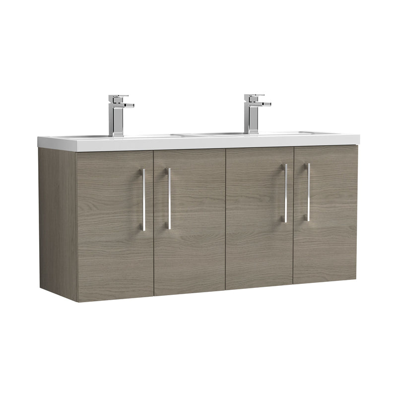 Nuie Arno 1200mm Wall Hung double vanity - 4 Door (Polymarble Basin) Solace Oak