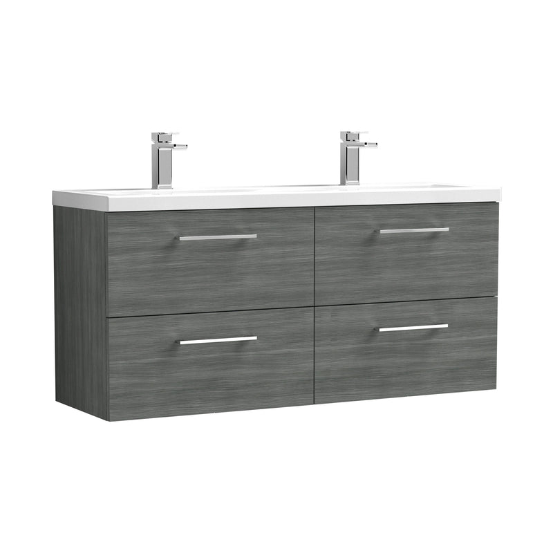 Nuie Arno 1200mm Wall Hung double vanity - 4 Drawer (Ceramic Basin) Anthracite Woodgrain