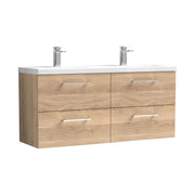 Nuie Arno 1200mm Wall Hung double vanity - 4 Drawer (Ceramic Basin) Bleached Oak