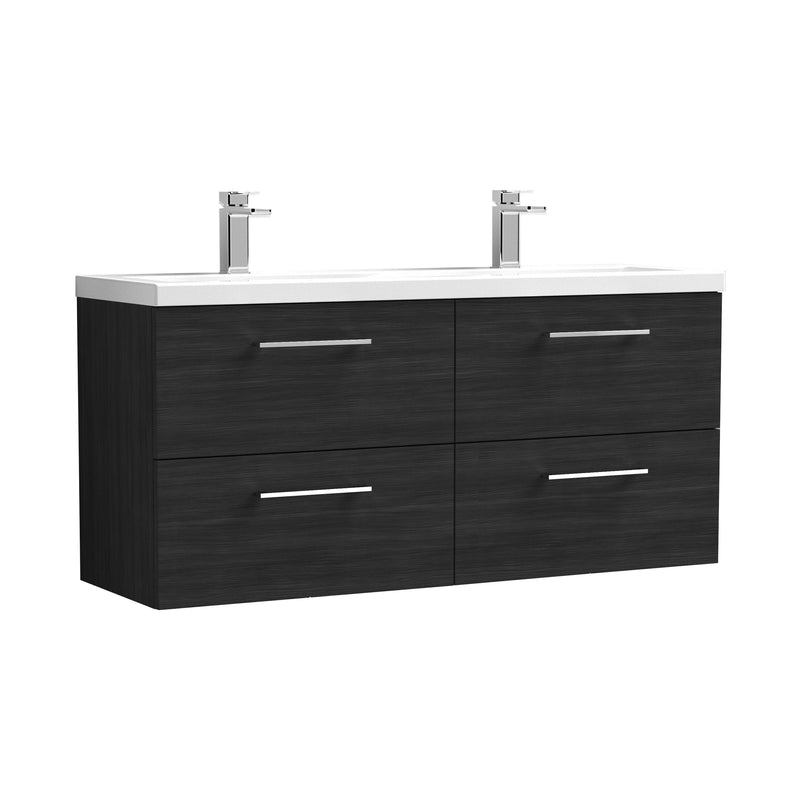Nuie Arno 1200mm Wall Hung double vanity - 4 Drawer (Ceramic Basin) Charcoal Black