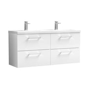 Nuie Arno 1200mm Wall Hung double vanity - 4 Drawer (Ceramic Basin) Gloss White