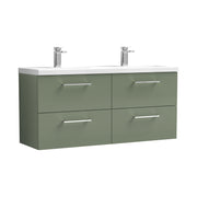 Nuie Arno 1200mm Wall Hung double vanity - 4 Drawer (Ceramic Basin) Satin Green