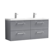 Nuie Arno 1200mm Wall Hung double vanity - 4 Drawer (Ceramic Basin) Satin Grey
