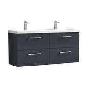 Nuie Arno 1200mm Wall Hung double vanity - 4 Drawer (Ceramic Basin) Soft Black