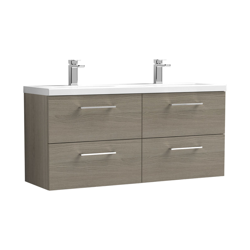 Nuie Arno 1200mm Wall Hung double vanity - 4 Drawer (Ceramic Basin) Solace Oak