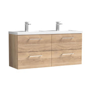 Nuie Arno 1200mm Wall Hung double vanity - 4 Drawer (Polymarble Basin) Bleached Oak
