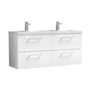 Nuie Arno 1200mm Wall Hung double vanity - 4 Drawer (Polymarble Basin) Gloss White
