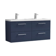 Nuie Arno 1200mm Wall Hung double vanity - 4 Drawer (Polymarble Basin) Midnight Blue